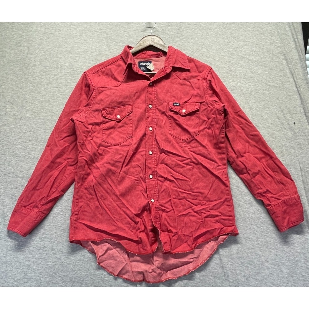 Wrangler Western Dress Shirt Mens XL 16.5-34 Red Cotton Preshrunk Pearl Snap Up